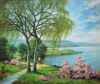 颜文樑 1981年作 桃红柳绿 52×62cm
