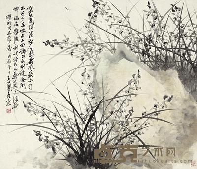 王兰若 1988年作 兰花 镜框 75×87cm