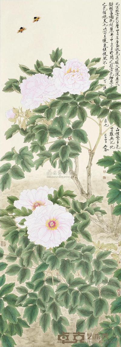 吴泰 2008年作 牡丹 立轴 135×47cm