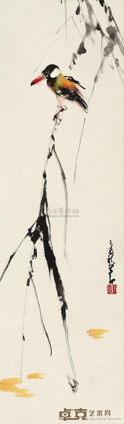 赵少昂 1969年作 柳树小鸟 镜框 85×25cm