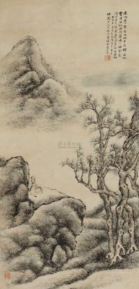 陈子清 1886年作 山水人物 镜框