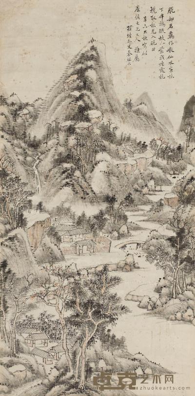 秦祖永 1871年作 山水 镜框 105×50cm