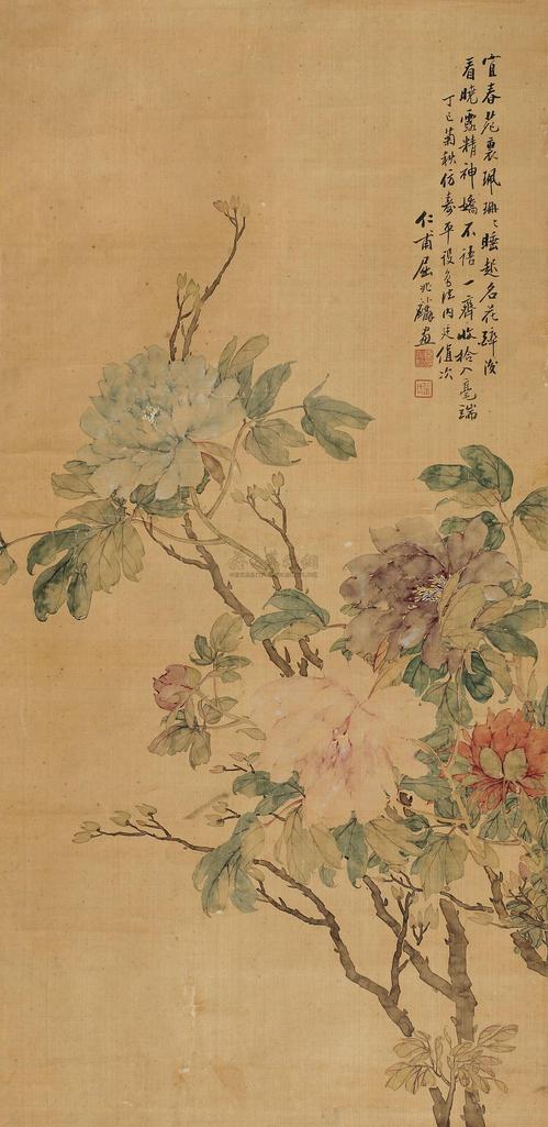 屈兆麟 1857年作 富贵花开 立轴