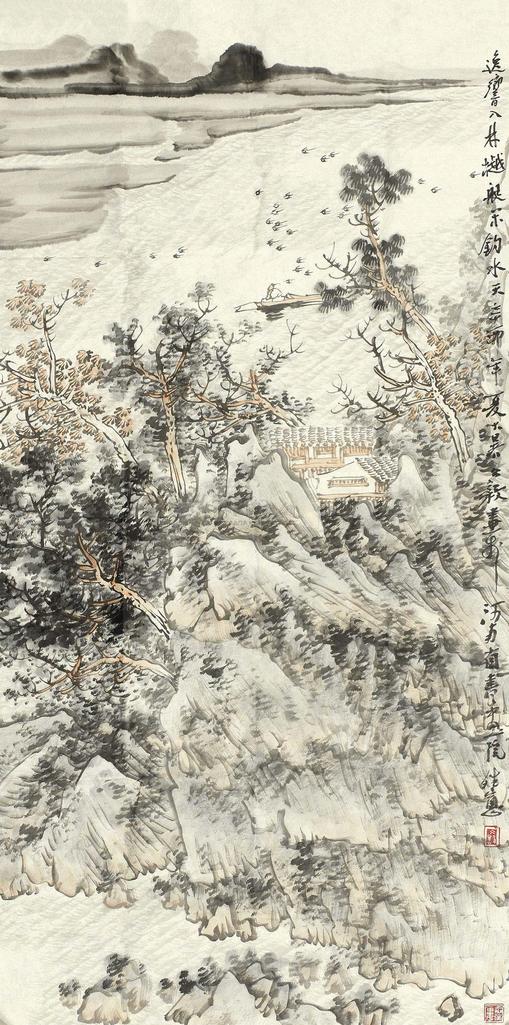 谢冰毅 2011年作 独钓图 镜框