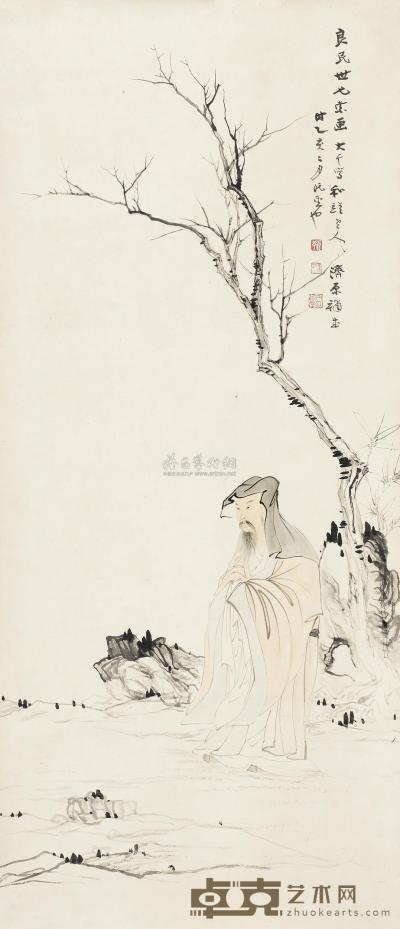 张大千 晏济元 1935年作 林和靖 镜框 169×73cm