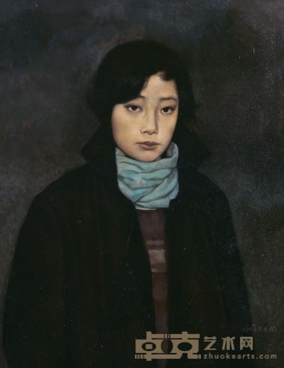 毛焰 1989年作 蓝围脖女肖像 60×46.5cm