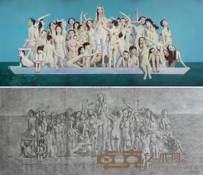 孙洛 2010年作 2008—2009年作 方舟（三联油画+素描） 215×160cm×3；97×43cm