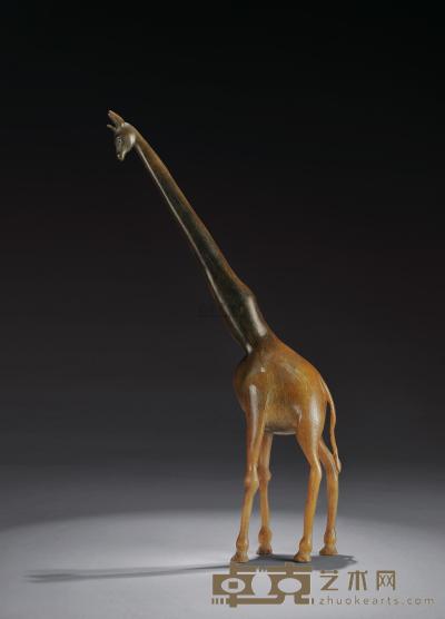 十九世纪 犀角长颈鹿摆件 高39cm