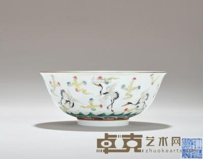 清 青花粉彩花卉云鹤纹碗 直径15.5cm
