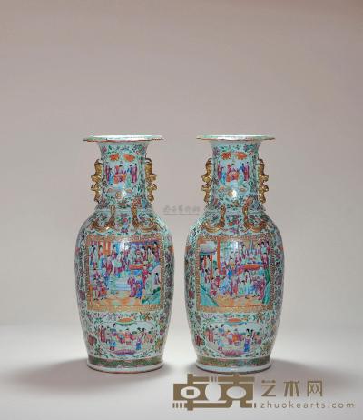清 广彩人物故事纹大瓶 （一对） 高61cm