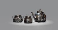 十九世纪 银质竹叶纹茶具