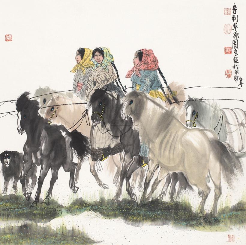 吴团良 春到草原 立轴