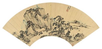 张复 1612年作 山水清夏 扇面镜框