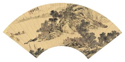 谢时臣 1535年作 渔邨晚乐 扇面