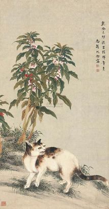 沈铨 1759年作 雁来红猫图 立轴