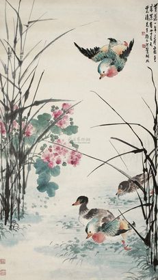 胡汀鹭 鸳鸯戏水 立轴