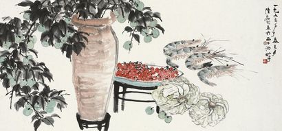 陆抑非 1973年作 花卉 镜片