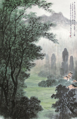 卢星堂 2005年作 桃梨遍山庄 立轴