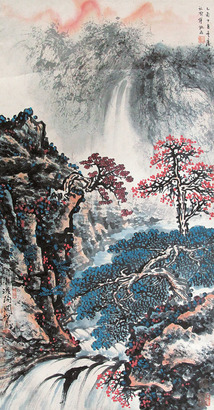 关山月 傅抱石 1945年作 西郊山景 立轴