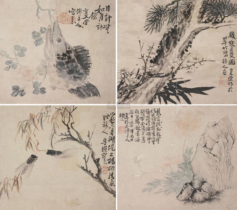 李鱓 花卉 （四桢） 镜心