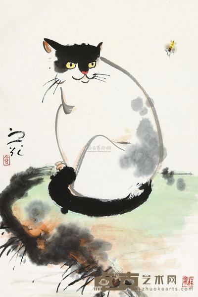 谢之光 猫石图 镜片 69×45cm
