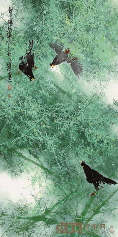 蔡大雄 2010年作 竹林鸟语 镜框 130×65cm