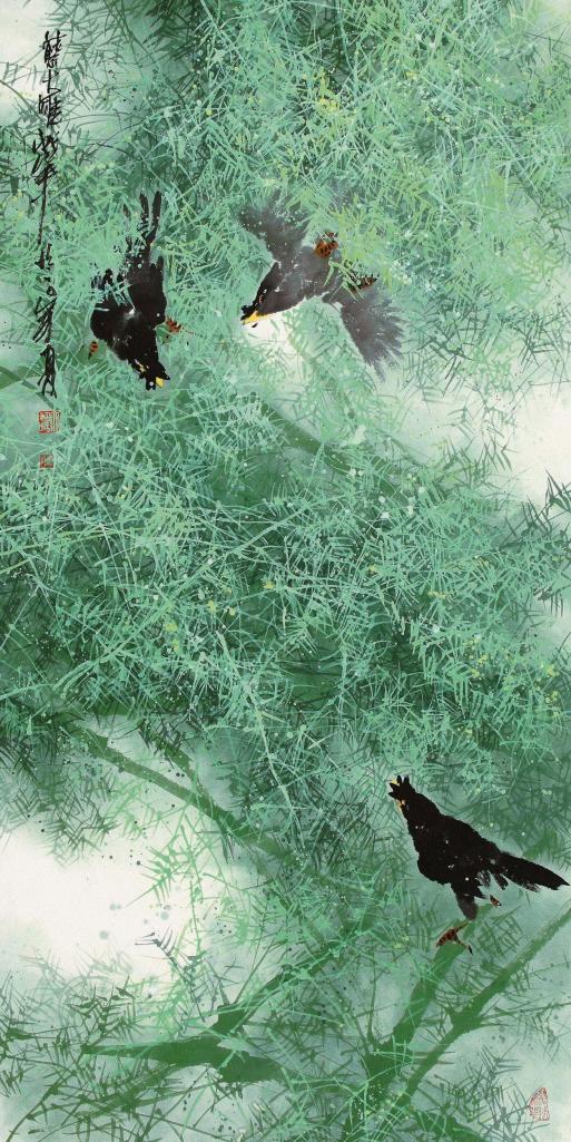 蔡大雄 2010年作 竹林鸟语 镜框