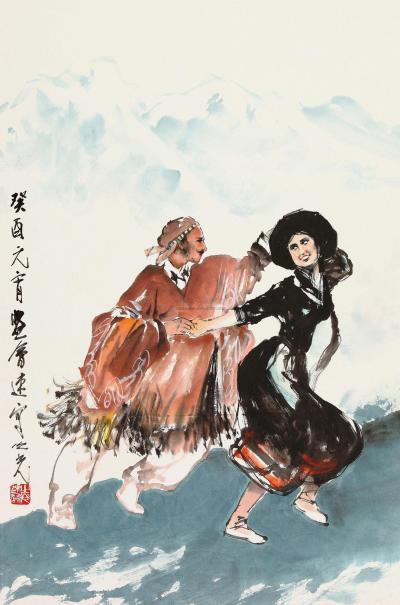 杨之光 癸酉（1993）年作 双人舞 立轴