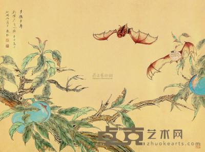 李巍松 辛卯（2011）年作 多福多寿 镜片 60×80cm