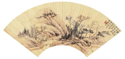 钱松 庚子（1840）年作 山村闲居 扇片