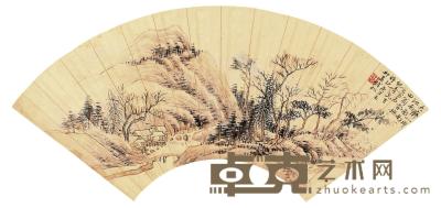 钱松 庚子（1840）年作 山村闲居 扇片 18×49cm