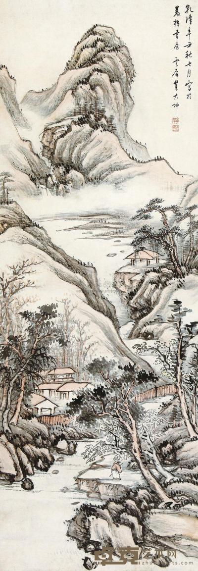 翟大坤 辛丑（1781）年作 空谷赏秋 立轴 147×51cm