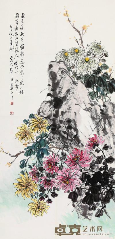 倪田 戊午（1918）年作 菊石图 立轴 127×62cm
