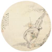 沈心海 癸巳（1893）年作 探路图 团扇片