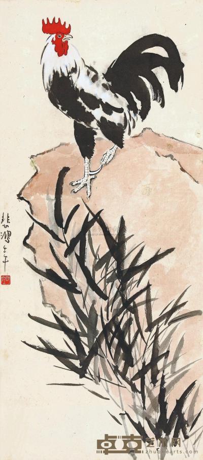 徐悲鸿 壬午（1942）年作 锦鸡竹石 立轴 88×38.5cm