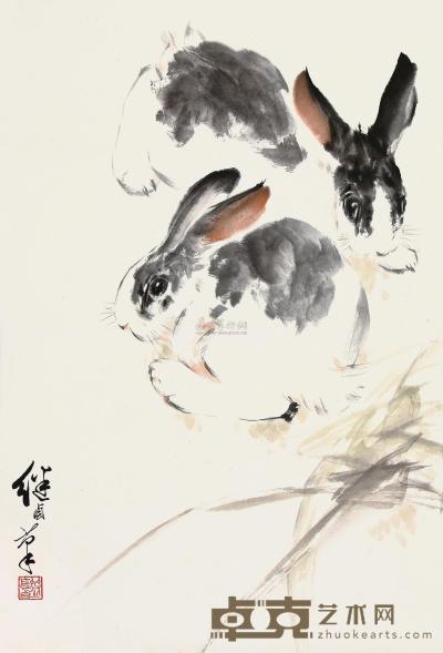 刘继卣 双兔 立轴 68×46cm