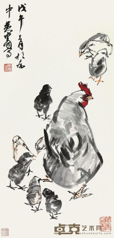 黄胄 戊午（1978）年作 群鸡图 立轴 66×32cm
