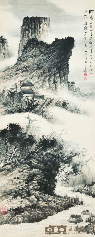 张大千 拟石涛笔意 133×54 每幅6.5