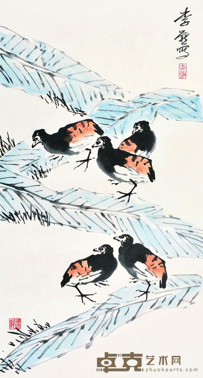 李燕 芭蕉鹌鹑 97.5×52 每幅4.6