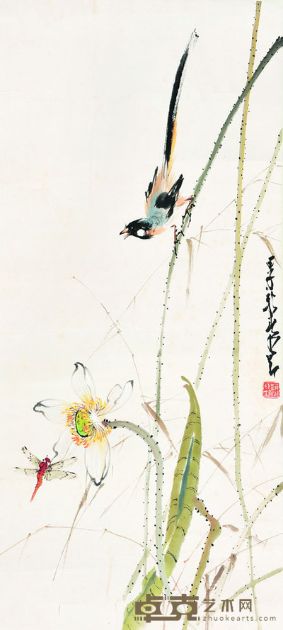 赵少昂 荷堂栖禽 86×39 每幅3