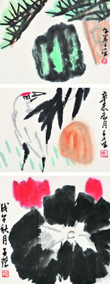 崔子范 花鸟三开