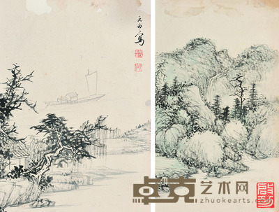 启功 水岸人家 27×16×2 每幅0.7