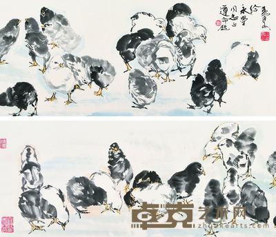 黄胄 雏鸡图 147.5×31.5 每幅4.2