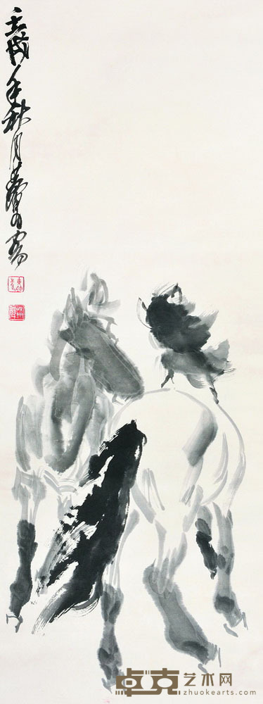 黄胄 双马图 92×24.5 每幅2