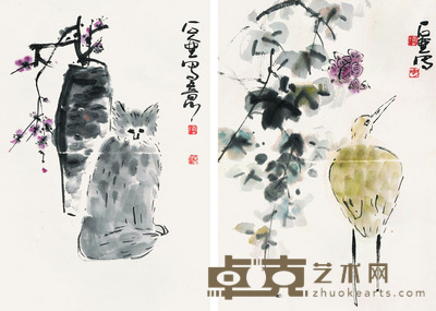陈子庄 小品二帧 44.5×30×2 每幅2.4
