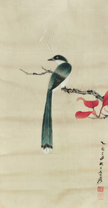 张大千 红叶幽禽