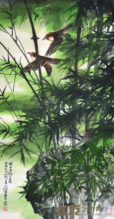 陈佩秋 竹雀图 106×55 每幅5.3