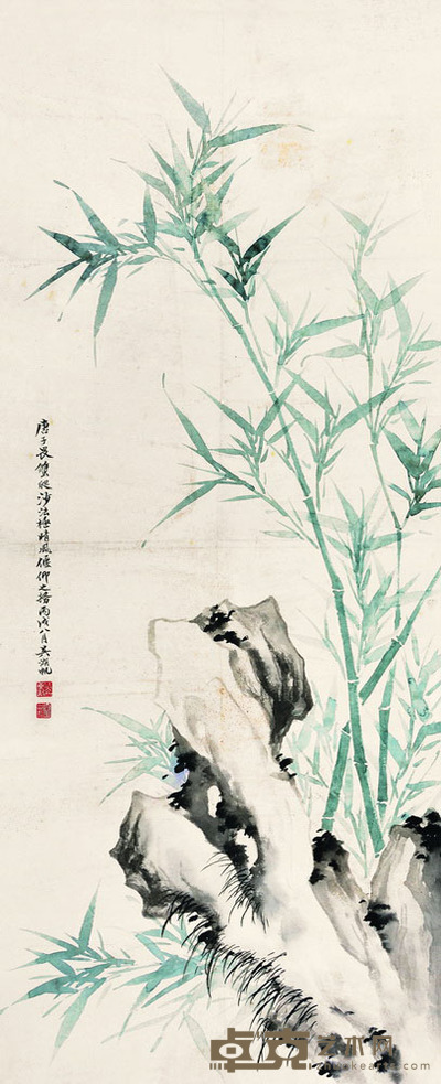吴湖帆 竹石图 110.5×46 每幅4.6