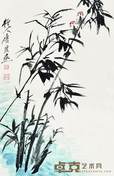 唐云 竹雀图 65×43 每幅2.5