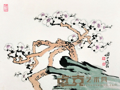 陆俨少 梅石图 38×51 每幅1.7